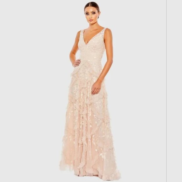 Mac Duggal Dresses & Skirts - NWT Sz 16 Mac Duggal 9162 Pink Sequined Scallop Ruffle Tiered V-Neck Gown